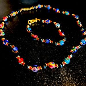 Italian Millefiori Bead Necklace & Bracelet